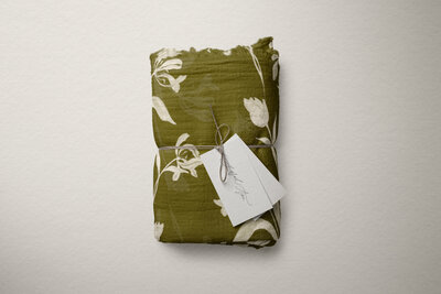 Muslin Swaddle Blanket Mockup - Tulips - Olive