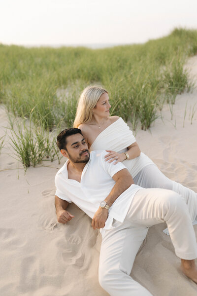 sunset beach engagement session in michigan