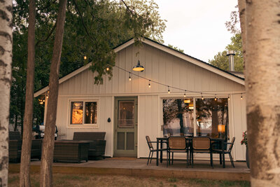 Lake cottage at dusk