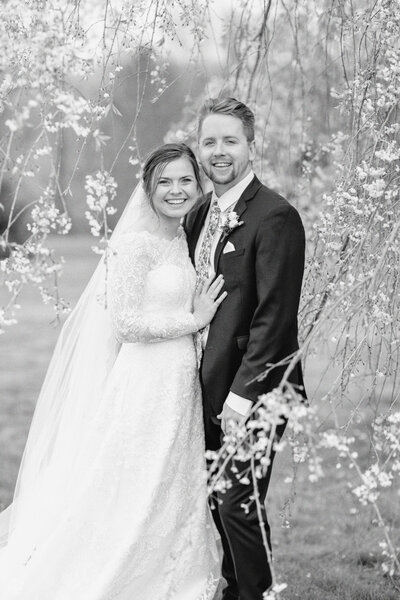 Bride and groom walk up memorial steps at their DC wedding