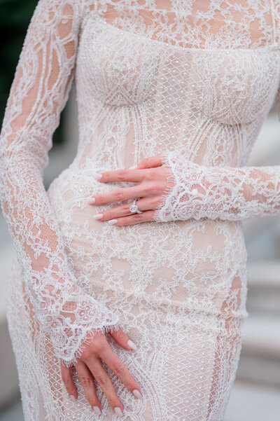 The brides Galia Lahav wedding gown for her Rosecliff Mansion Newport Rhode Island wedding