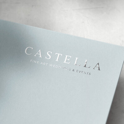 castella logo design in silver foil