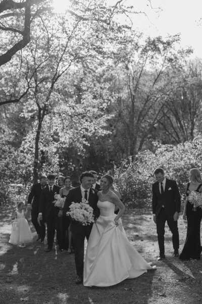 Bride and groom having fun moments with their bridesmaid and groomsmen