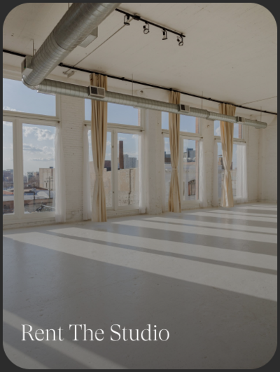 Sun filled studio rental space, with floor to ceiling windows in Chicago.