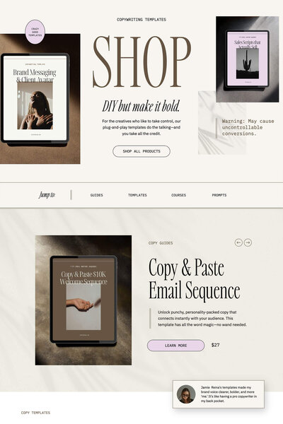 kimberly showit website template for coaches and course creators, about page mocked up on an ipad