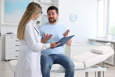 Man speaking to doctor