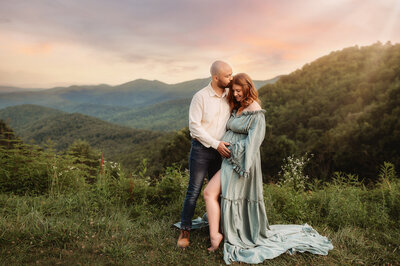 Expectant Parents  pose for Maternity Portraits on the Blue Ridge Parkway in Asheville, NC.