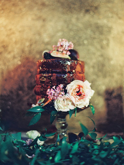 wedding cake with figs and flowers