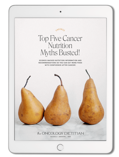 The internet is overflowing with myths around cancer. In this fresh and fast freebie, I’ll debunk five mistruths. Get the science-backed nutrition information and recommendations so you can eat more food with confidence after cancer!