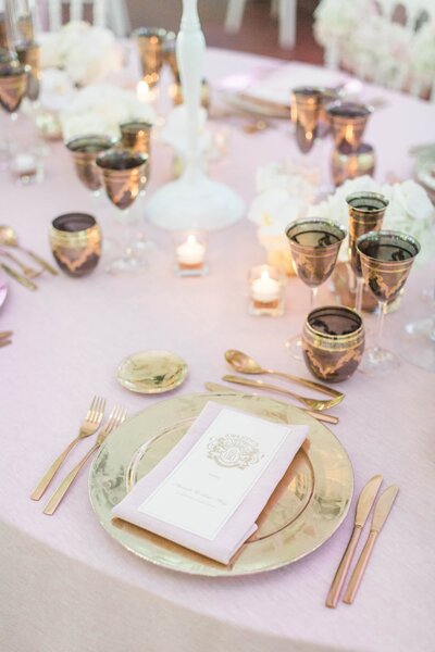 versace design on wedding table at chateau de  nolet