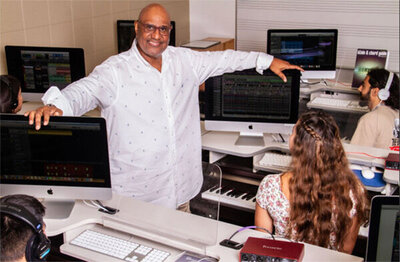 Music technology Teacher portrait with students Whittier College