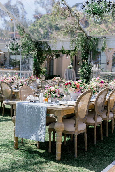 Dinner reception in Montecito for birthday under clear-top tent