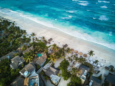 White-sand beach and turquoise water in Riviera Maya Mexico