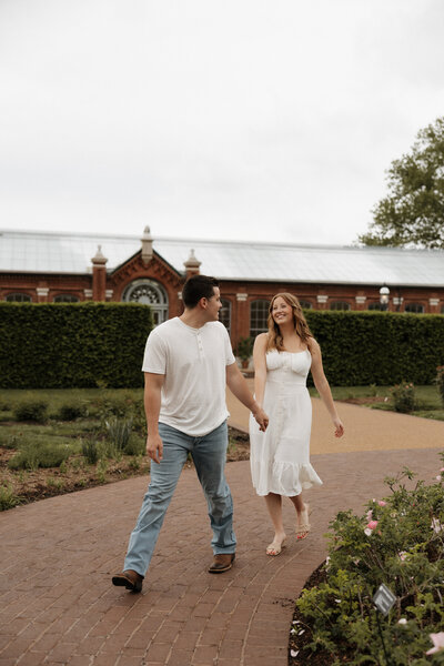 Couples session/engagement photos in the rose garden of the Mo Botanical Gardens St. Louis engagement photographer