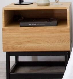 Timber+black bedside table