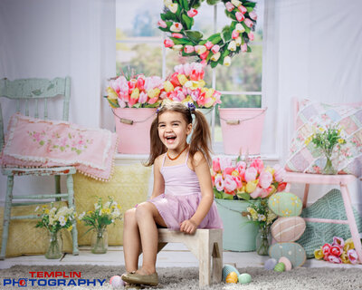 Easter Spring Happy Girl Flowers Tulips