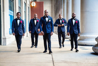 Groomsmen photos at Union Station in Downtown Chicago