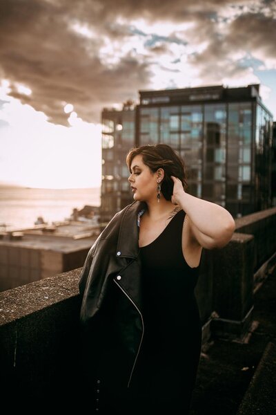 Larissa, Seattle-based wedding and elopement photographer, city portrait.