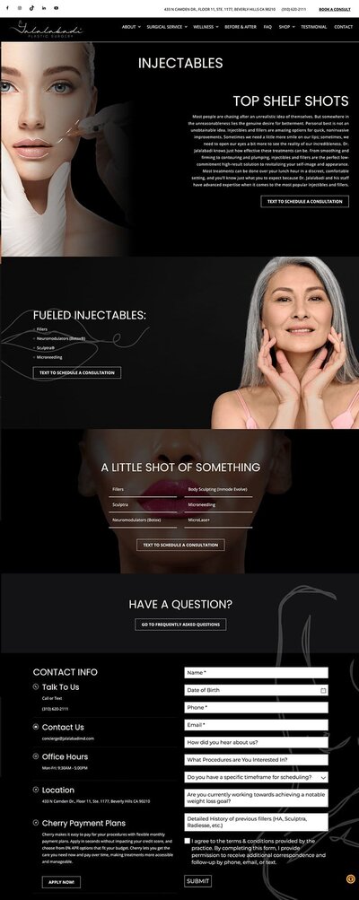 Long landing page of a plastic surgery website 