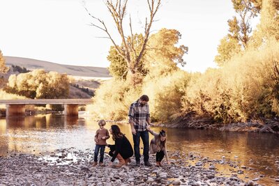 Family Portrait of children and parents playing by the creek, by Aspen Creek Photography, Great Falls Montana Photographer