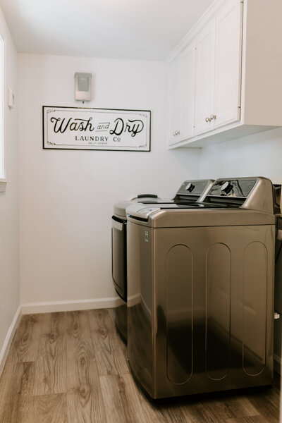 Full size washer and dryer included in this  three-bedroom, two-bathroom farmhouse in Castle Heights, just a few miles from Magnolia, Baylor, and the McLane Stadium in downtown Waco, TX.