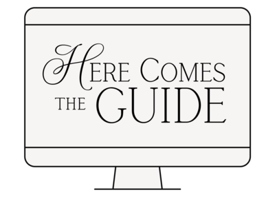 The Here Comes The Guide logo displayed on a computer screen graphic