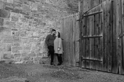 Engaged couple getting close at Dundurn Castle in Hamilton