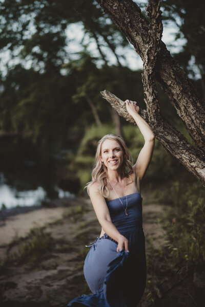 Soft light through trees as Caroline Weiss connects with nature and inner stillness.