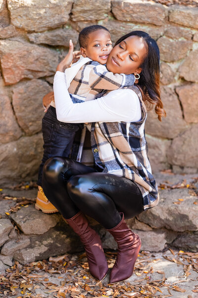 Boy hugging Mom and Greenville portrait photographer