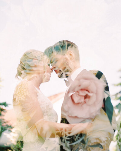 Elegant double exposure wedding portrait, captured by Minted Photography, fine art and romantic wedding photographer in Okanagan, BC. Featured on the Bronte Bride Vendor Guide.