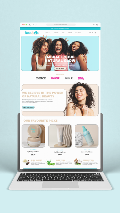 website homepage for a curly hair care brand