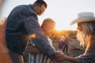 family playing in the Scottsdale desert.