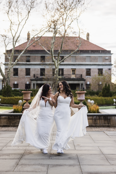 Bridal Portrait Brides Skipping Together LGBT Wedding Photographer York, PA wedding photographers
