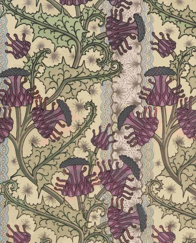 a pattern with purple flowers