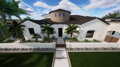 Tropical and clean front yard design.