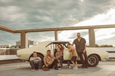 Tonya Rock and her family in a vintage car