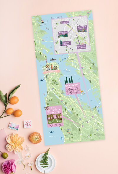 California Peninsula Wedding Map highlighting San Francisco and Palo Alto