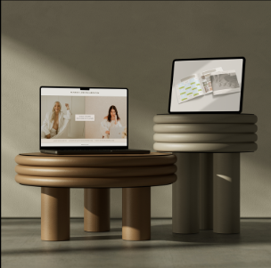 two stools with business mentor natasha zoryk's mockups of her free what's your buyer type quiz a part of The CEO Atelier