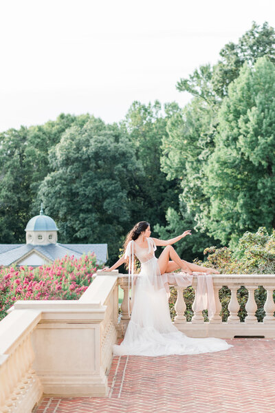Bride and groom walk up memorial steps at their DC wedding