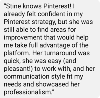 A testimonial about how digitial marketing strategy on pinterest works