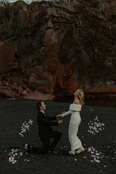 Proposal on the Black Beach in Silver Bay, MN Captured by a Minnesota Travel photographer 