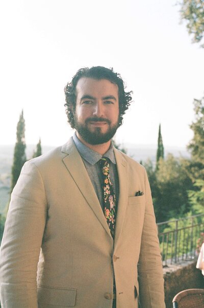 Image of Brian in his suit while working at a wedding in Tuscany Italy