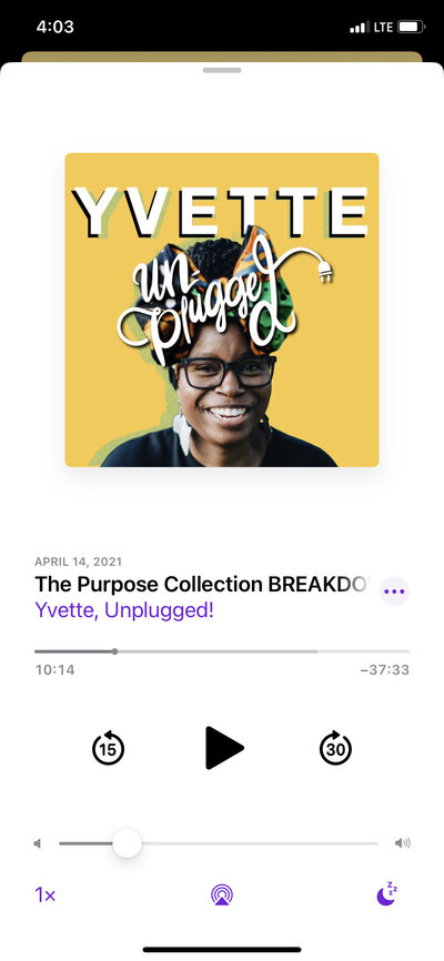 Apple Podcast iPhone podcast screen of Yvette Unplugged!