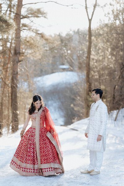 Bride and groom walk up memorial steps at their DC wedding