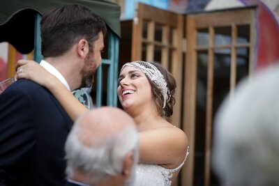 Bride and groom dancing