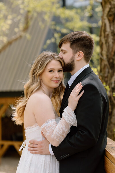 Couple embracing during their Ohio elopement.