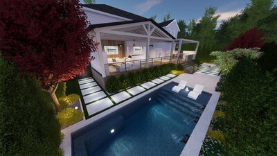 Custom deck with outdoor kitchen, spa, and entertainment space.