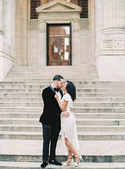 nyc engagement session with black couple at new work public library