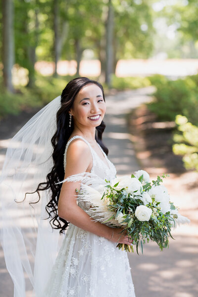 Gorgeous asian half up hair style and elevated makeup look in Watkinsville