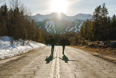 winter outdoor wedding ceremony with mountain view